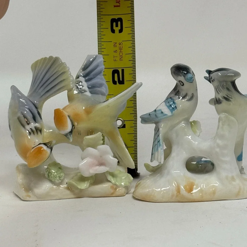 Genuine‎ Bone China Blue Jay Bird Figurines Pair Ceramic Ornaments Decor